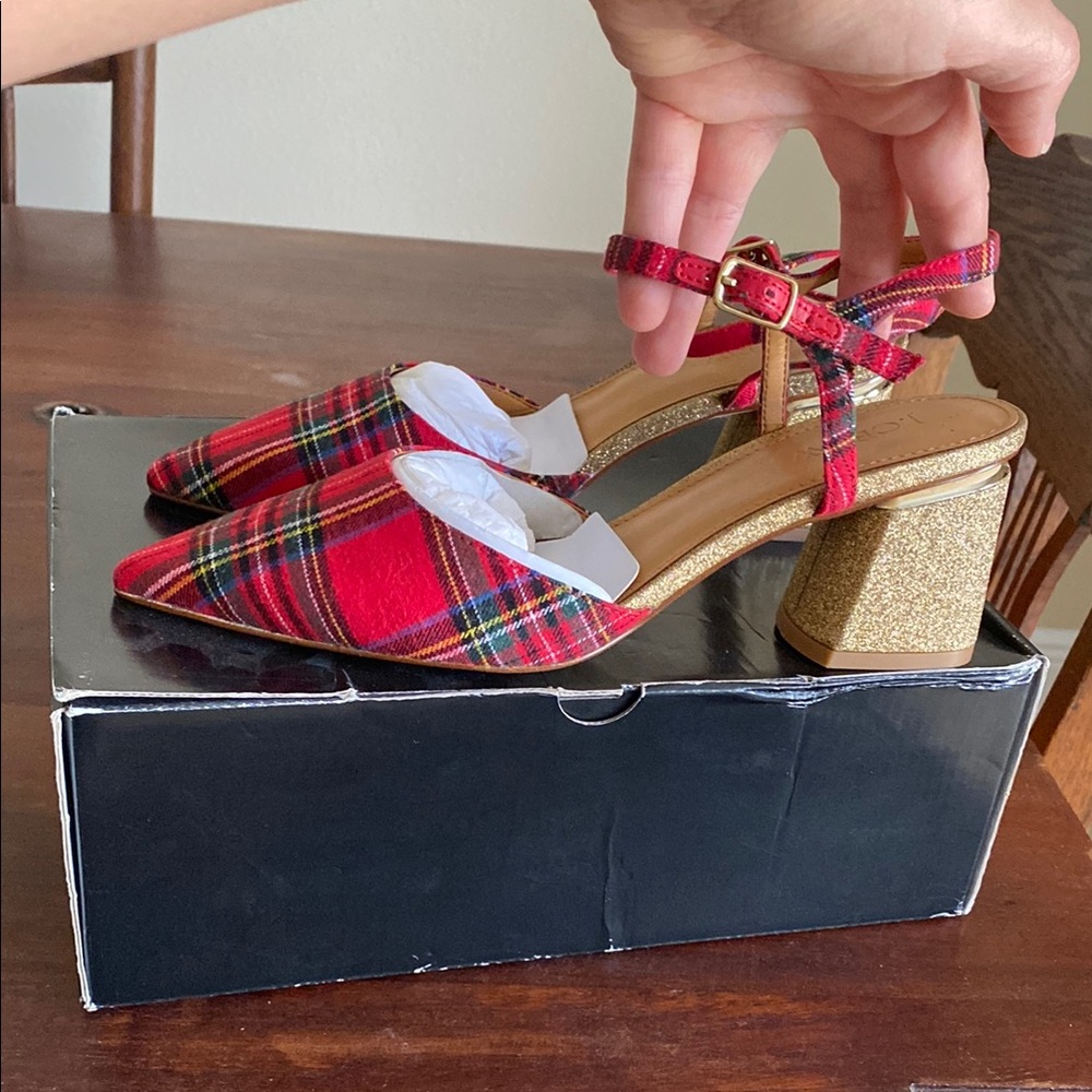 J Crew Tartan Pointed-Toe Midblock Heels